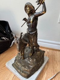 Bronze Sculpture Boy With Goat