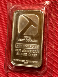 5 oz Pan American Silver Corp .999 Fine Silver Bar in Mint Seal