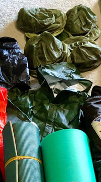 Camping:  rain gear, mats, headnet