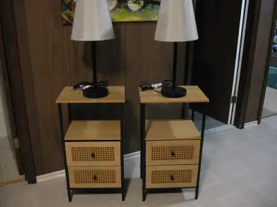 2 Bamboo End Tables, BRAND NEW, 2 Free New Lamps, View more