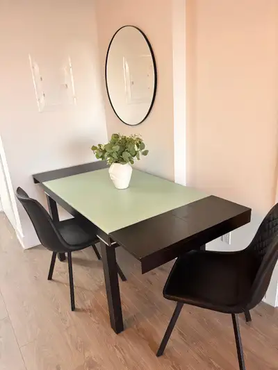 Expandable Black Wooden Glass Dining Table, View more