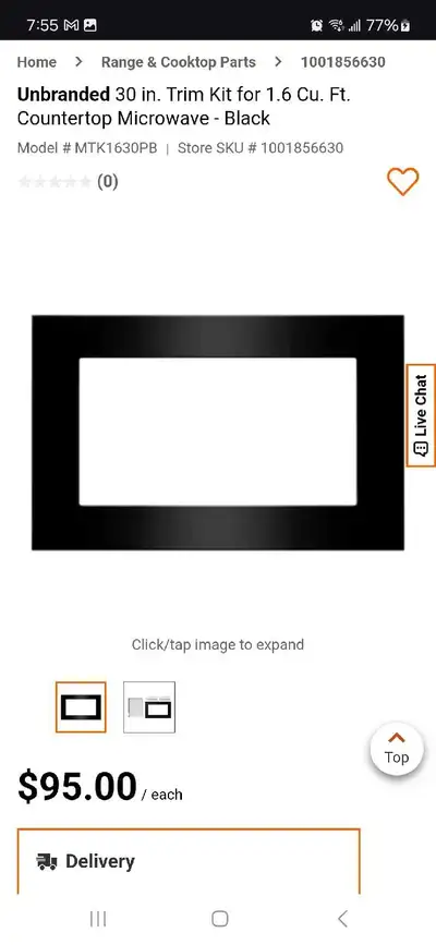 30" trim kit for microwave in black , View more