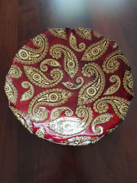 Gorgeous Large Decorative Red and Gold Glass Plate/ Bowl