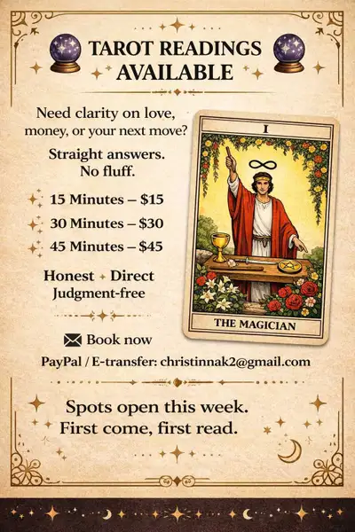 Need clarity on love, money, or your next move? Straight answers. No fluff. ✨ 15 Minutes – $15 ✨ 30...