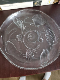 Nautilus Crystal Frosted Glass Sea Shell Platter - Made in Japan