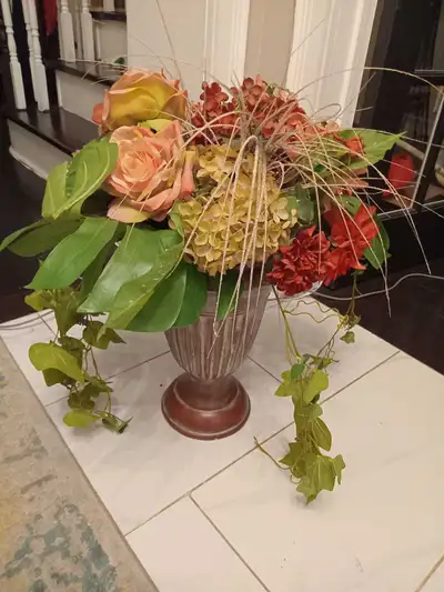 Large Decorative Floral Arrangement in Pedestal Vase, View more