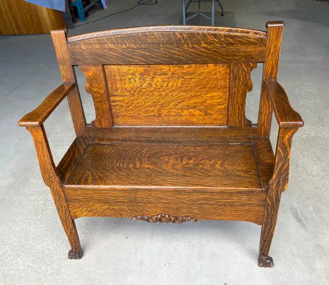 Antique Quarter-Sawn Oak Arts & Crafts Style Deacon's Bench | Other ...