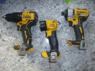 4 PCS: DEWALT  CORDLDESS HAMMER DRILL,WORKLIGHT, IMPACT DRIVER,, View more