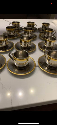 Set 12 vintage 18/10 espresso cups with saucers 