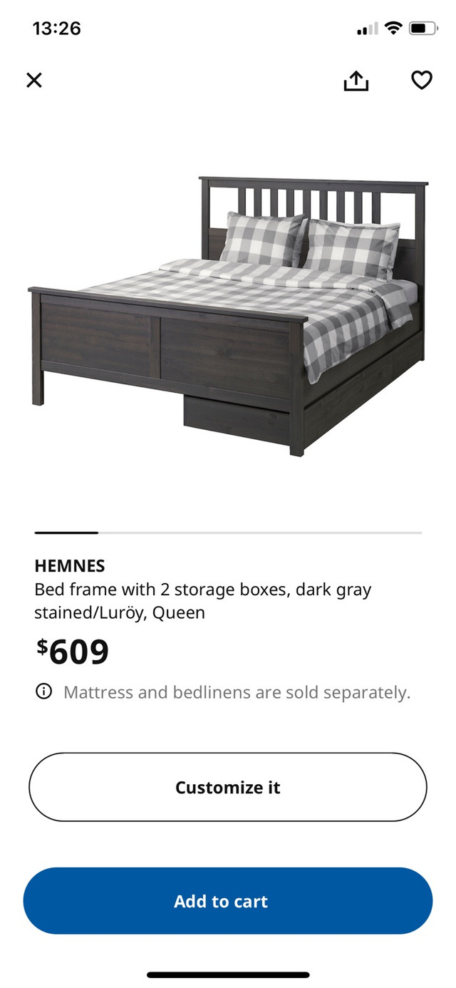 IKEA bed frame with 2 storage drawers - queen size in Beds & Mattresses in City of Toronto - Image 3