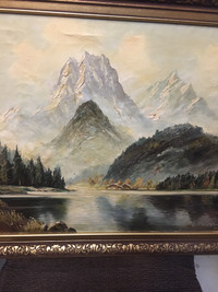 Original Oil Painting  - Mountains and Lake
