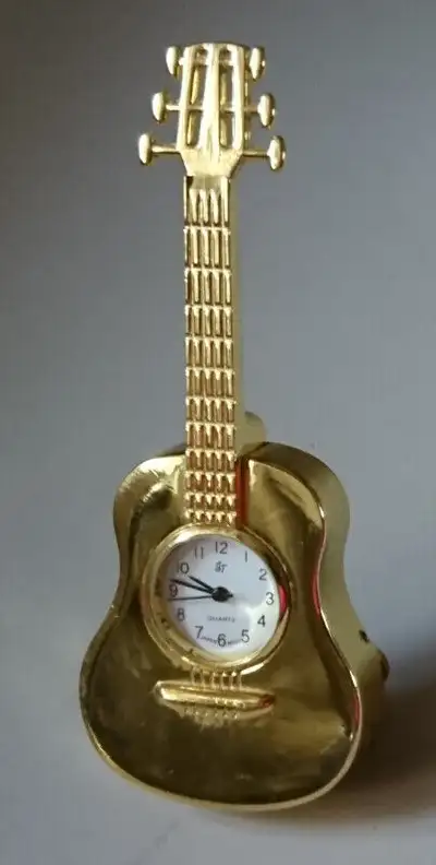Vintage Brass Classic Guitar Miniature Desk Clock, View more