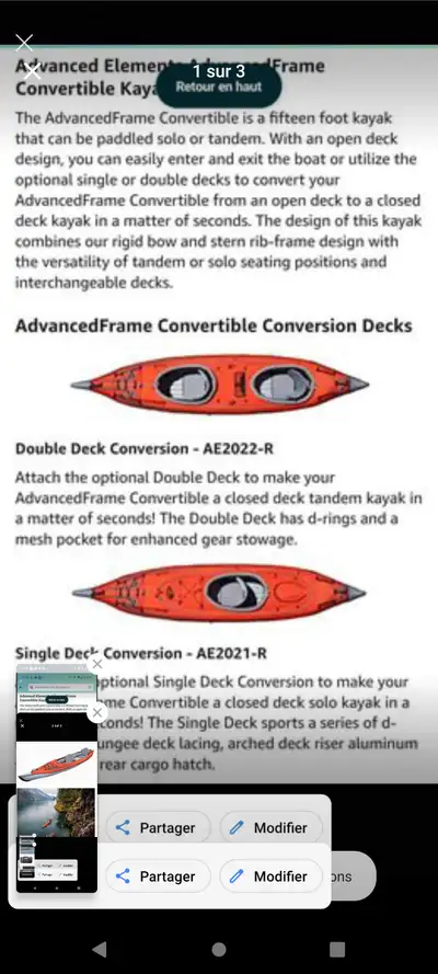 kayak gonflable marque advanced element.bonne qualité.vient avec 2 jupes ( double passager et un pas...