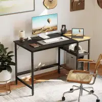 Modern Simple PC Desk with Splice Board,Black Brown Finish
