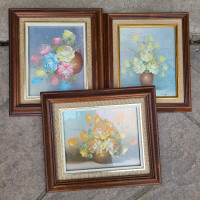 Vintage Floral Paintings - 3pc Set