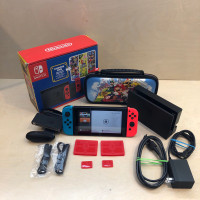 Nintendo Switch Console V2 + Red/Blue Joy-Con + Dock &Mario Case