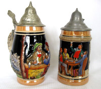 DEUX CHOPES a BIERE ALLEMANDE VINTAGE GERMAN BEER STEINS lot.b