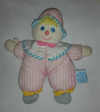 Vintage Eden 9" CLOWN Pink Stripes Baby Rattle Lovey Plush Toy
