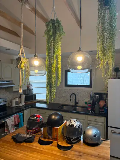 Four motorcycle helmets all four for 65 dollars.