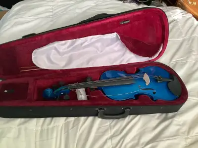For sale is a vibrant blue violin, perfect for students or musicians looking to add a splash of colo...