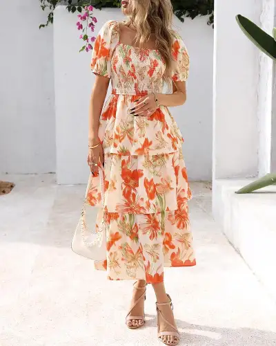 New BTFBM Womens Square Neck Smocked Summer dress-M , View more