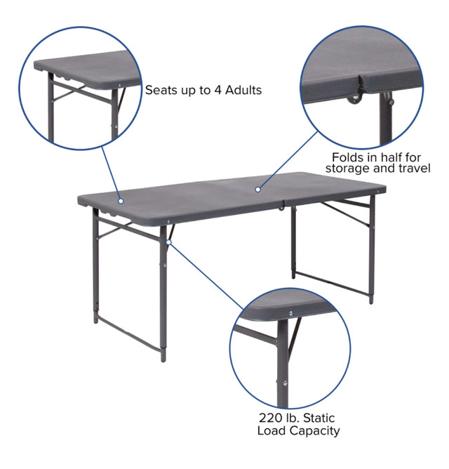 Flash Furniture Bi-Fold Dark  Bi-Fold Dark Grey Folding Table in Other Tables in Hamilton - Image 4