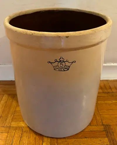 VINTAGE BLUE CROWN 5 GALLON STONEWARE - 1930's, View more