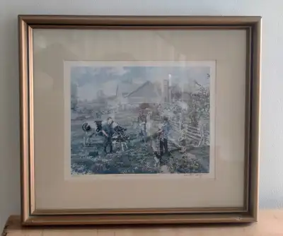 Signed and numbered (255/500) Peter Etril Snyder print, "Quality Care" farm scene of a family with t...