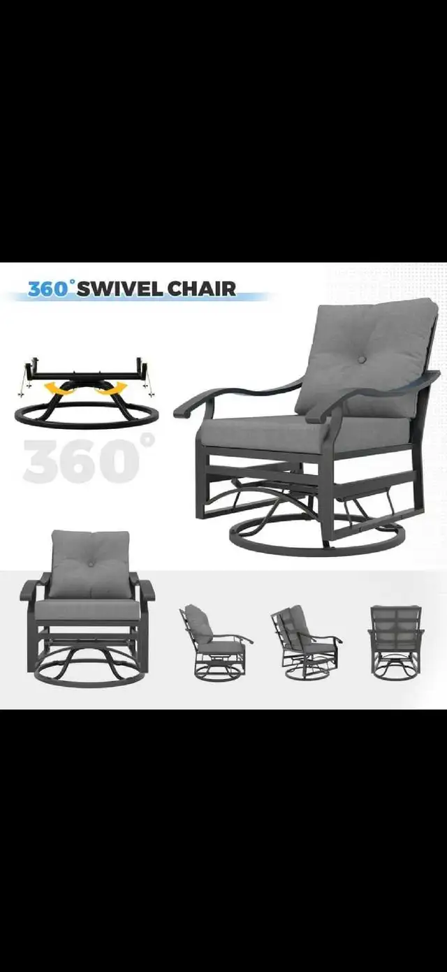 Outdoor Swivel Rocker Chairs, 3 Piece Metal Patio Rocking Chairs in Patio & Garden Furniture in Markham / York Region - Image 8