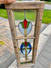 Antique Leaded Stained Glass Window (Wood Framed; c. 1910)