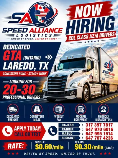 Speed Alliance Logistics - CDL Class AZ/A Drivers, View more