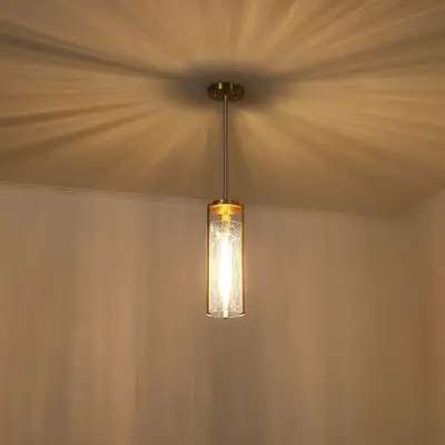 1-Light Gold Pendant Light, Modern Crackle Glass with bulbs, View more