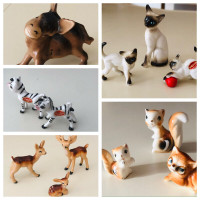 Vintage Bone China Miniature Sets: Zebra, Siamese cats, deer...