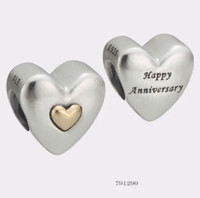 Pandora Happy Anniversary Silver 14K Heart Charm 791290 With Box