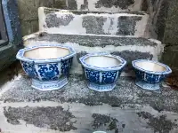 3 Old Vintage Chinese Planter Jardiniere Blue and White(Octagon)