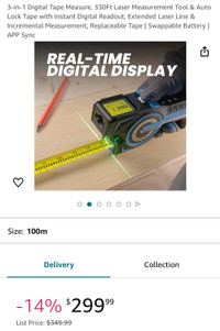 3-in-1 Digital Tape Measure, 330Ft Laser Measurement Tool & Auto