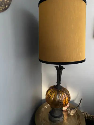 large vintage MCM  amber glass floor  lamp, View more