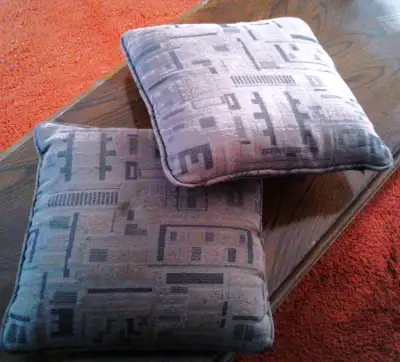 Custom made Showhome pair of Hershy Brown sofa throw pillows. Measuring: 16-inch X 16- inch or 40.64...