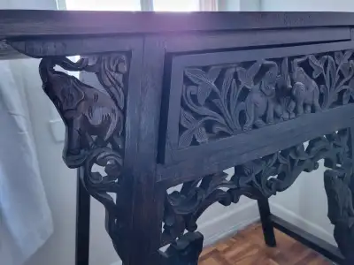 hand carved accent table with elephants, View more