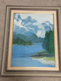$50 – Framed Mountain Lake Painting