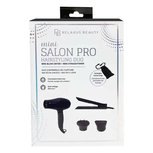 Relaxus Beauty mini blow dryer + flat iron travel set
