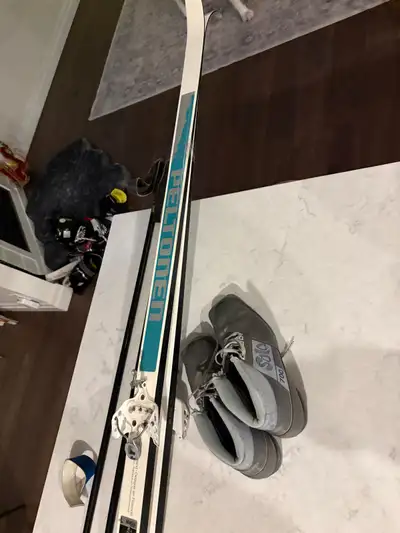 Cross country ski set men’s 9 195cm waxless skis poles , View more
