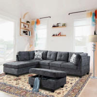 New Luxurious 4-Piece Sectional Set in Grey Velvet in Sale