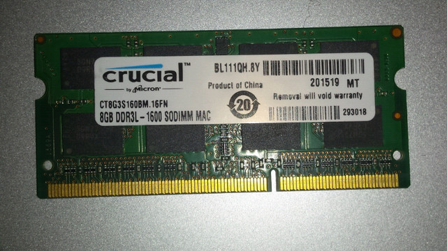 DDR3 Mac memory 1 x 8 gb  dual voltage in System Components in Vernon