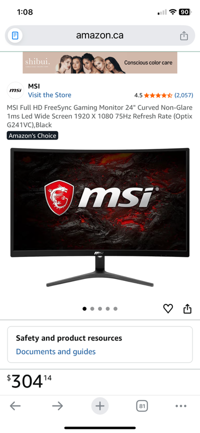 MSI LED Monitor ( Optix G241VC ), View more