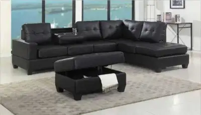 6-Seater Lounge Sofa – Leather and Fabric – Like New!, View more
