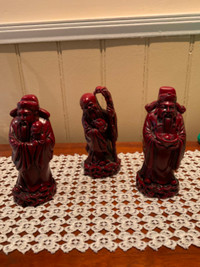3 RED LACQUER CHINESE MONK FIGURINES