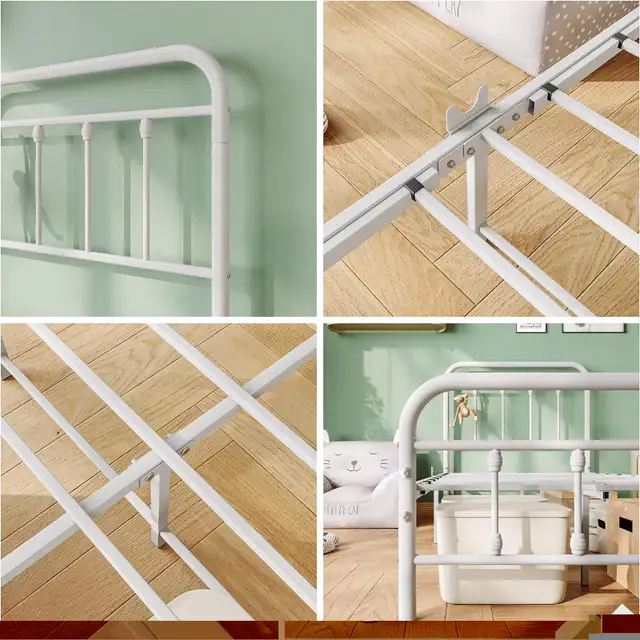 (NEW) TWIN Metal Bed Frame with Headboard & Footboard WHITE in Beds & Mattresses in City of Toronto - Image 8