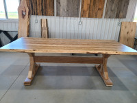 Live edge dining table with wooden base. Brand new.