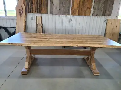 Live edge dining table with wooden base. Brand new., View more